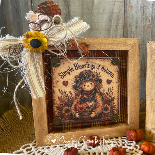 Simple Blessings of Autumn - 5x5 Wood Shadow Box Block #1 Decor | Handcrafted Primitive Farmhouse Fall Decor