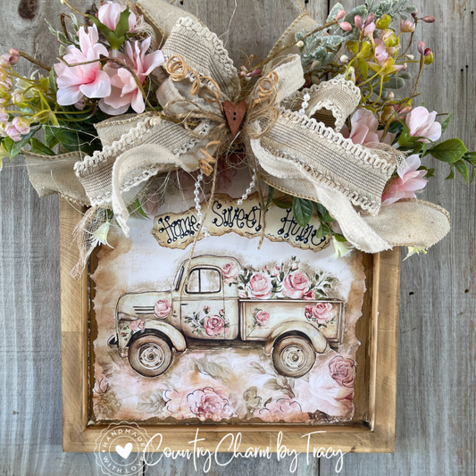 Whimsical Vintage Truck with Roses Decor – 10x10
