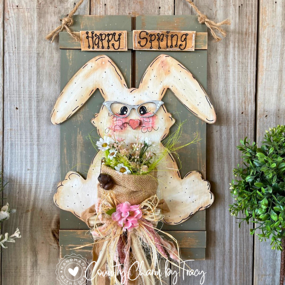 Rustic Happy Spring Bunny Pallet Sign | Hand-Lettered Whimsical Farmhouse Spring Door Hanger | FREE Shipping