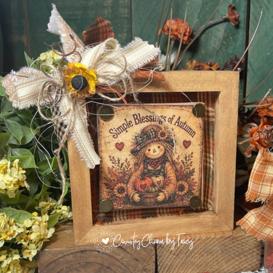 Simple Blessings of Autumn - 5x5 Wood Shadow Box Block #1 Decor | Handcrafted Primitive Farmhouse Fall Decor