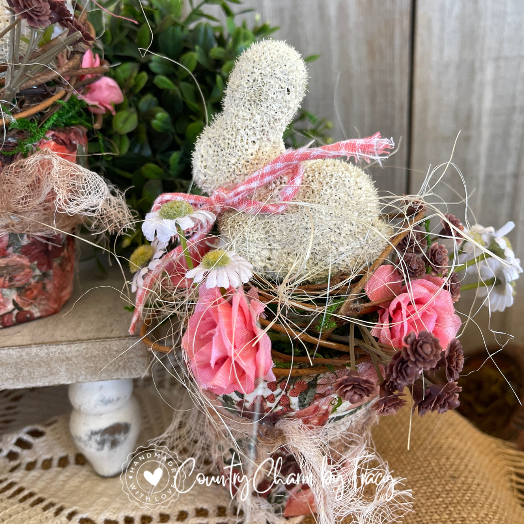 Cottage Rose Spring Bunny Pot Trio – Spring Vignette Set (Set of 3)