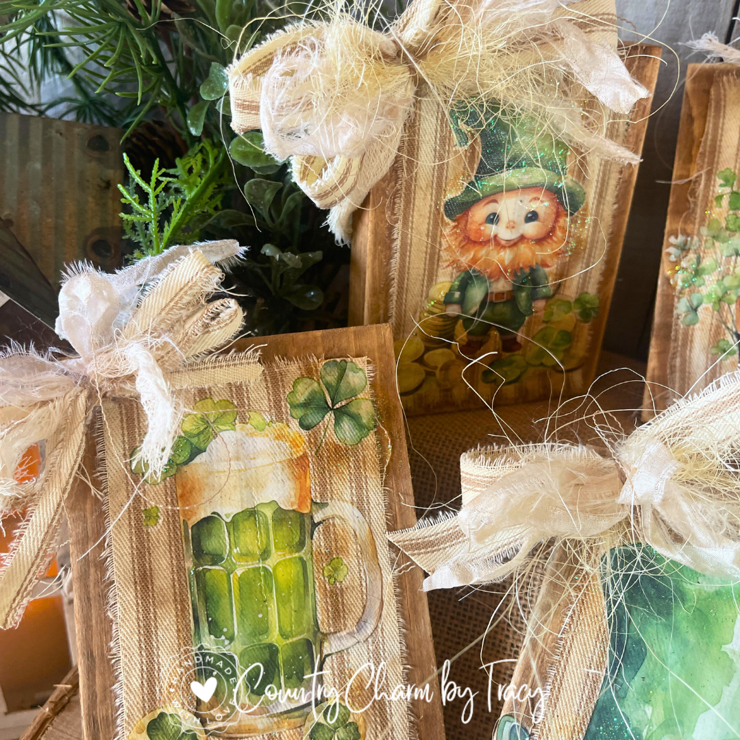 Lucky Little Things Mini Block Set – Set of 5 | Rustic St. Patrick’s Day Shelf Sitters