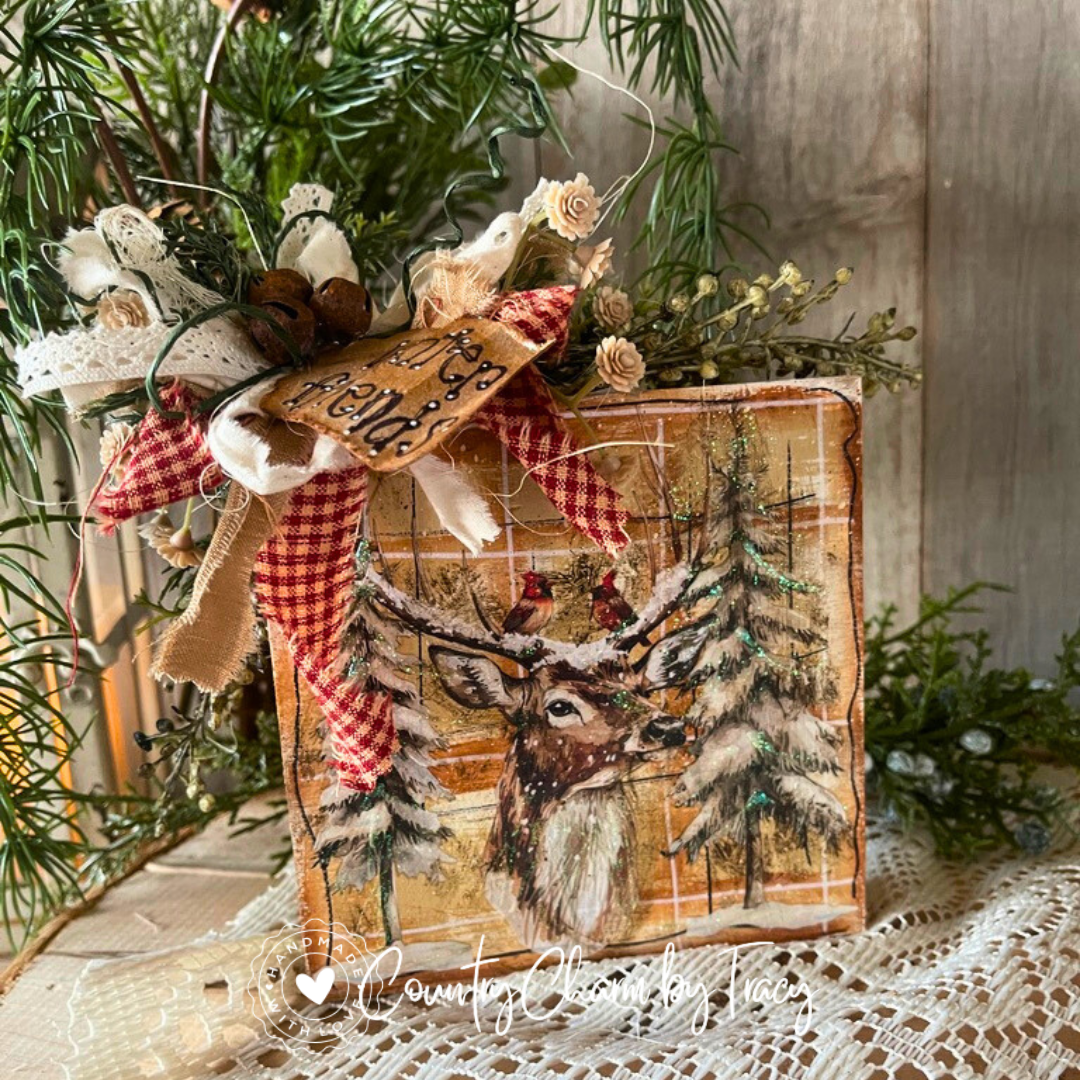 WINTER FRIENDS Deer Décor Block – 5x5