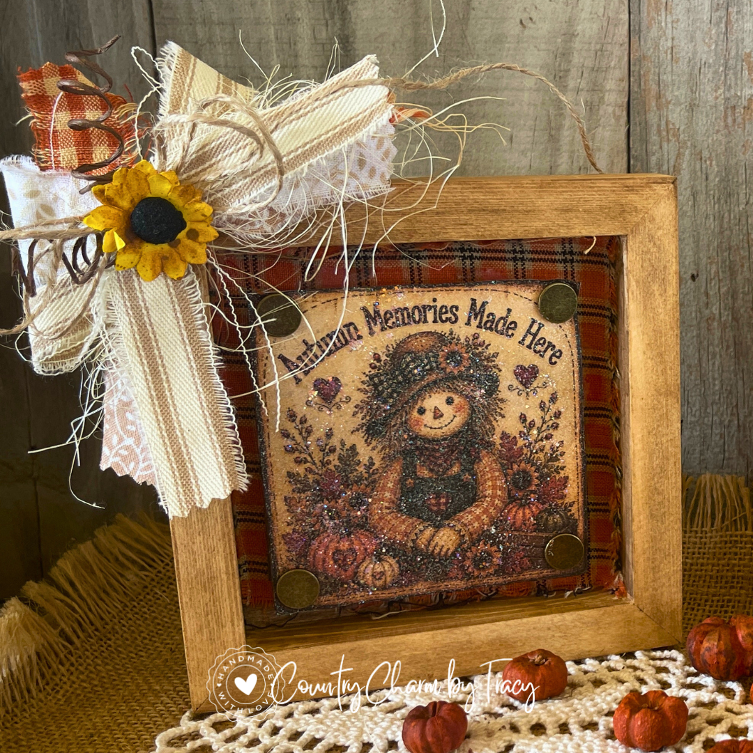 Autumn Memories Made Here - 5x5 Wood Shadow Box Block #5 Decor | Handcrafted Primitive Farmhouse Fall Decor