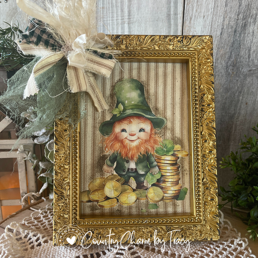 Lucky Little Leprechaun Framed Art – Vintage Inspired St. Patrick’s Decor