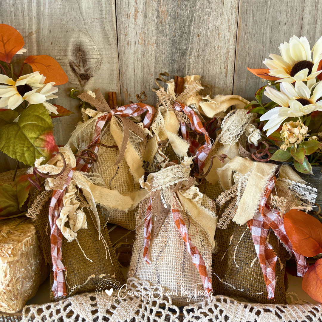 Natural Burlap Pumpkin Bowl Fillers - Set of 6