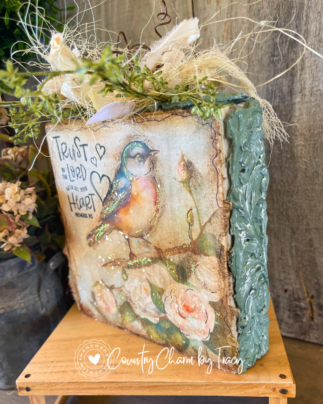 Bluebird Shelf Sitter – Trust in The Lord – Handcrafted 6x6 Solid Wood Block