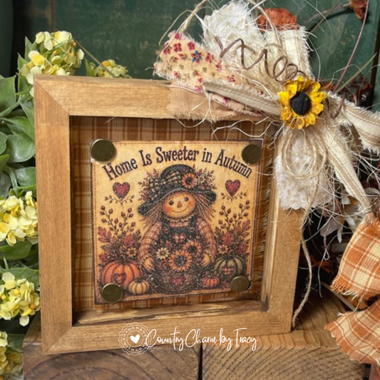 Home Is Sweeter in Autumn - 5x5 Wood Shadow Box Block #8 Decor | Handcrafted Primitive Farmhouse Fall Decor