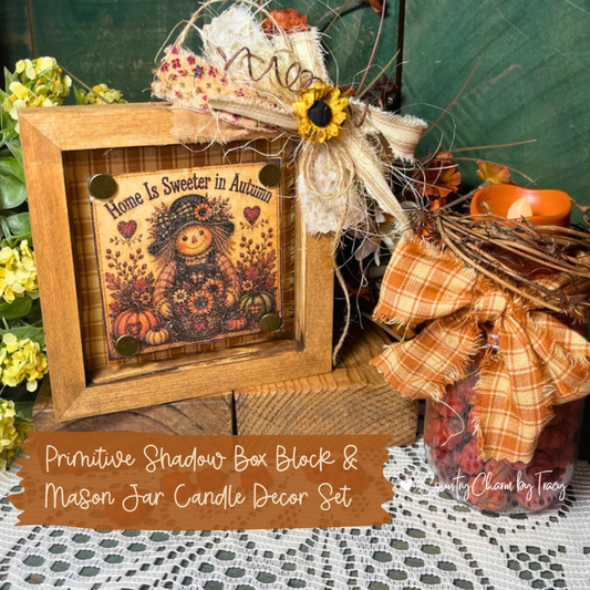 Home Is Sweeter in Autumn - 5x5 Wood Shadow Box Block #8 Decor | Handcrafted Primitive Farmhouse Fall Decor