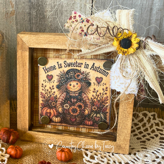 Home Is Sweeter in Autumn - 5x5 Wood Shadow Box Block #8 Decor | Handcrafted Primitive Farmhouse Fall Decor