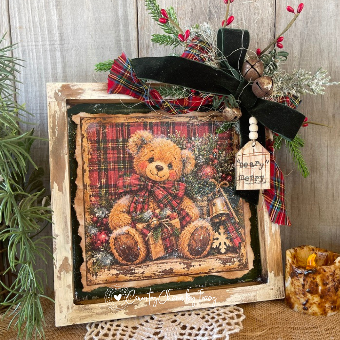 8x8 Teddy Bear Wood Canvas Decor