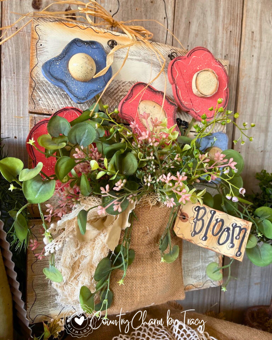BLOOM Rustic Fence Board Floral Wall Hanging – One of a Kind – FREE SHIPPING