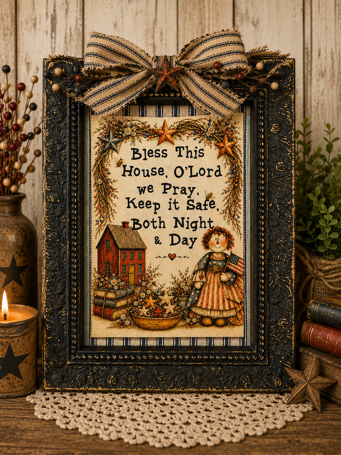 Bless This House O Lord We Pray - America Annie Primitive Printable Art - 5X7 PDF