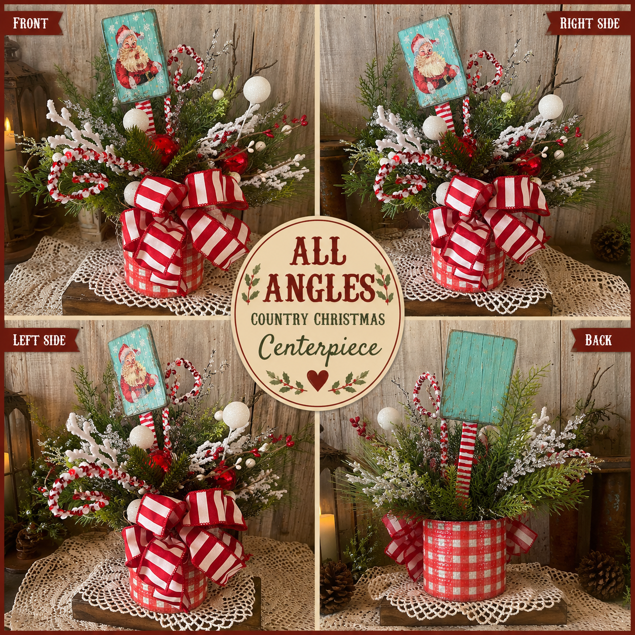 Fun and Festive Santa Arrangement - Handcrafted Vintage Farmhouse Christmas Centerpiece
