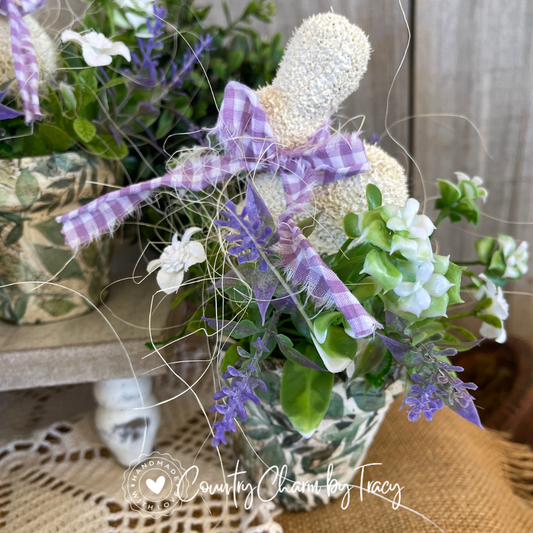 Lavender Bunny Pot Trio – Spring Vignette Set (Set of 3)