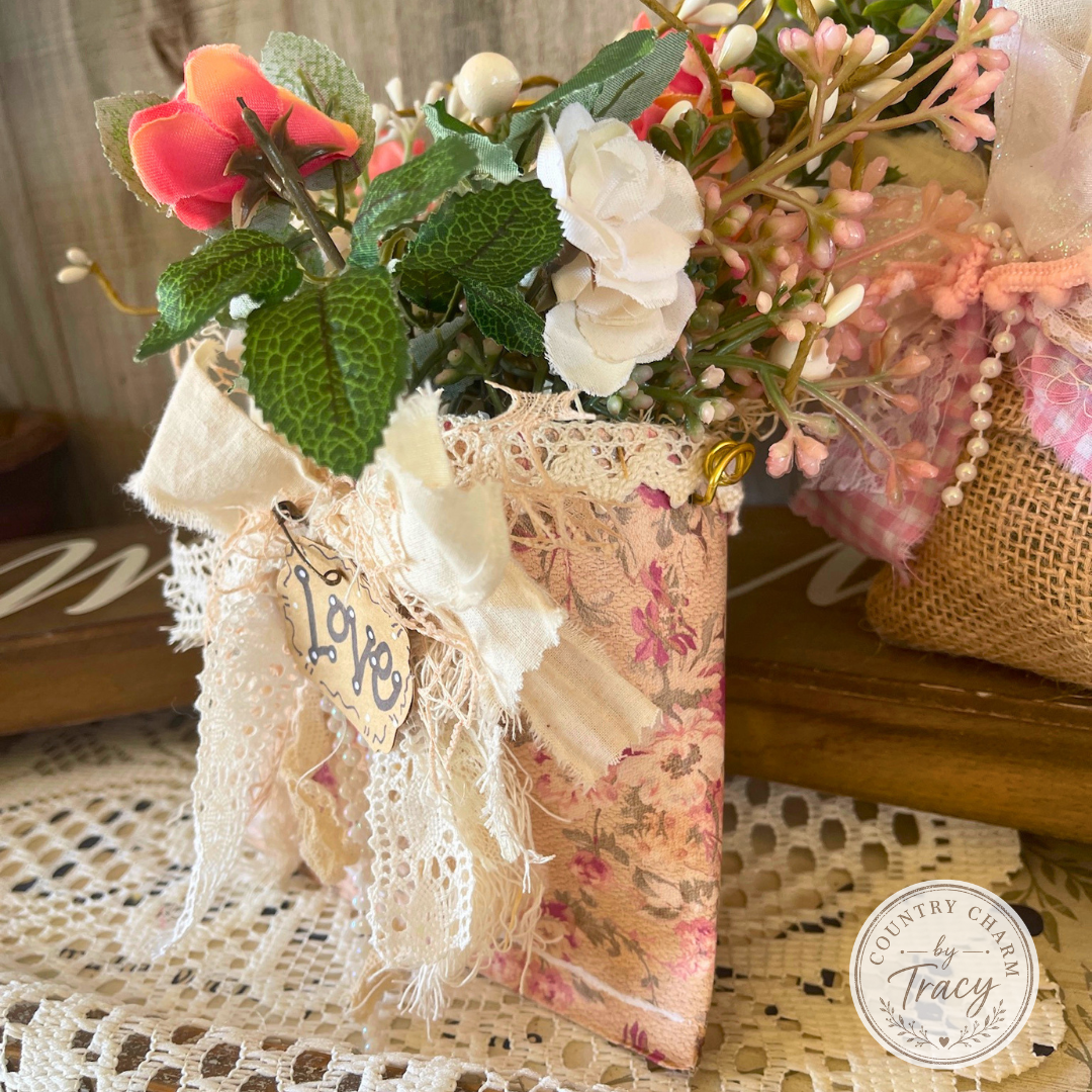 Roses and Lace Floral Smashed Can Decor Hanger
