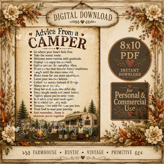 Advice from a Camper - 8x10 PDF Printable | Instant Download | Farmhouse Rustic Camping Decor