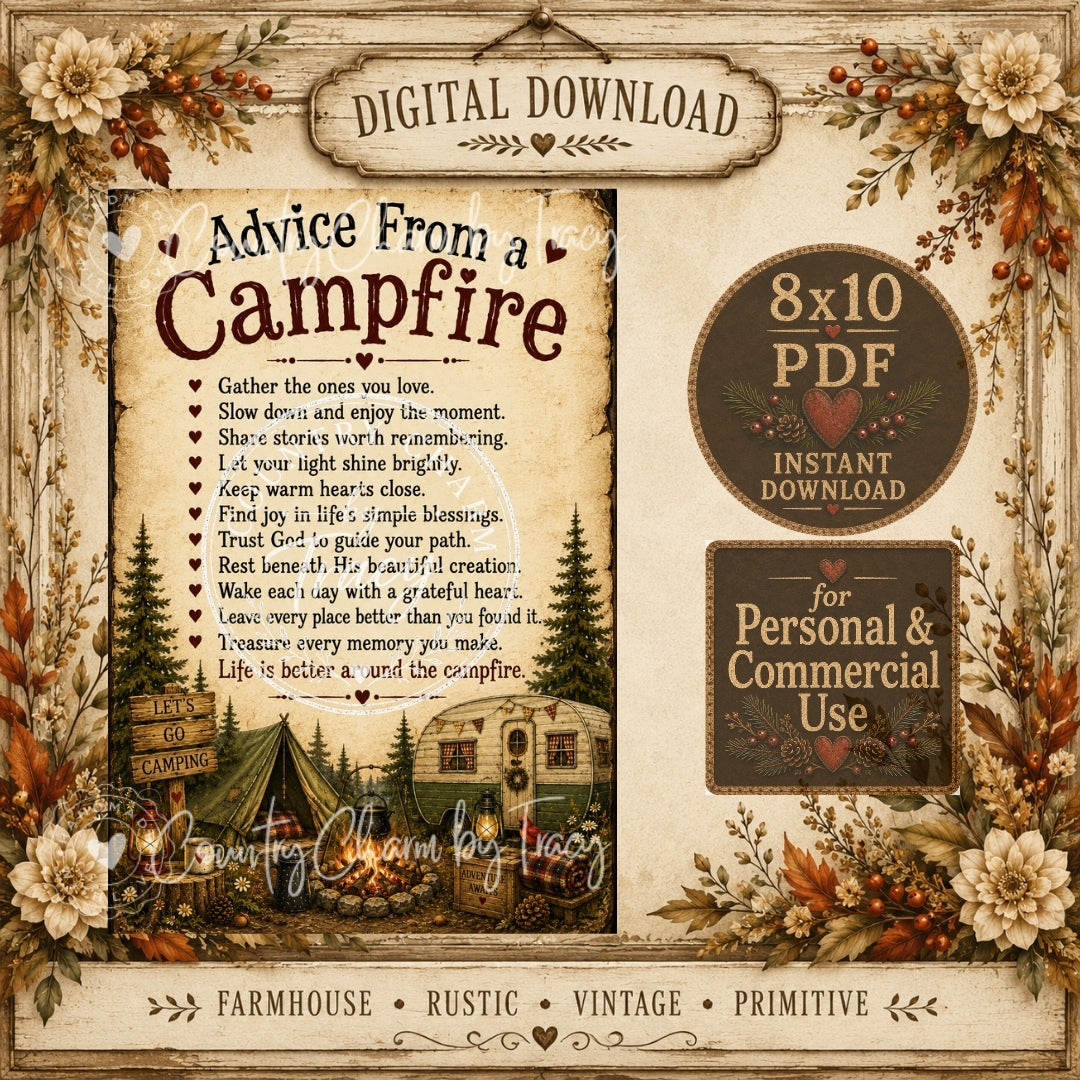 Advice from a Campfire - 8x10 PDF Printable | Instant Download | Farmhouse Rustic Camping Decor