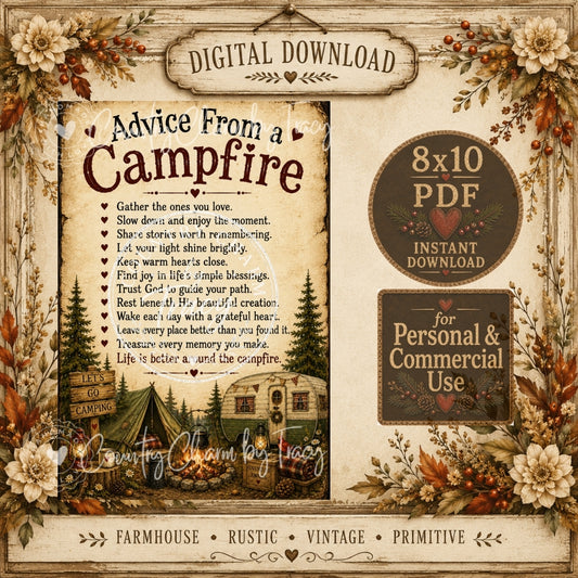 Advice from a Campfire - 8x10 PDF Printable | Instant Download | Farmhouse Rustic Camping Decor