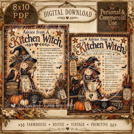 Advice from a Kitchen Witch Printable Set of 2 - Instant Download
