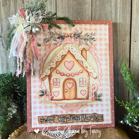 Sweet Christmas Blessings Pink Gingerbread House Decor Shipping Included!