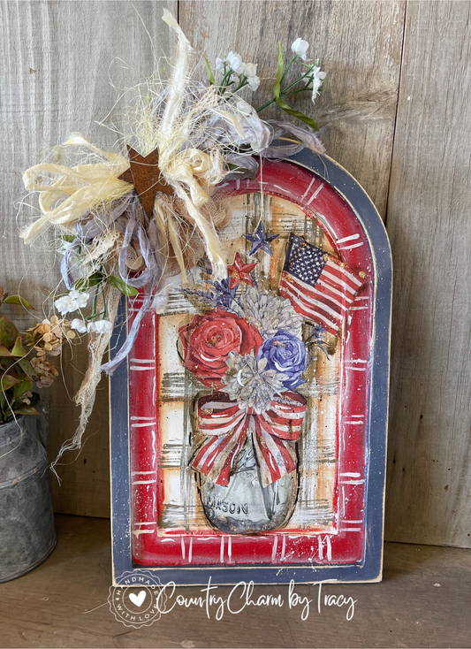 Handpainted Arch with Patriotic Florals in Mason Jar