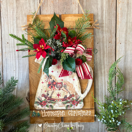 Homespun Christmas Vintage Pitcher Hanging Decor Shipping Included!