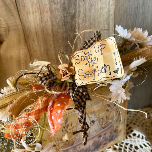Soak Up the Season 5x5 Wood Block Decor - Primitive Halloween Shelf Sitter