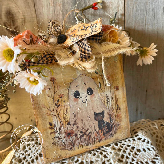 Too Cute to Spook 5x5 Wood Block Decor - Primitive Halloween Shelf Sitter