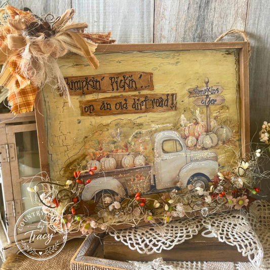 Pumpkin Pickin on an Old Dirt Road - 10x14 Vintage Truck Fall Decor