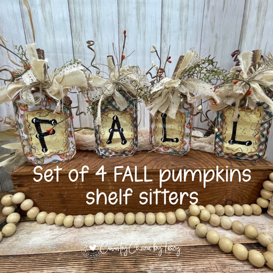 FALL Pumpkin Block Shelf Sitters - Set of 4