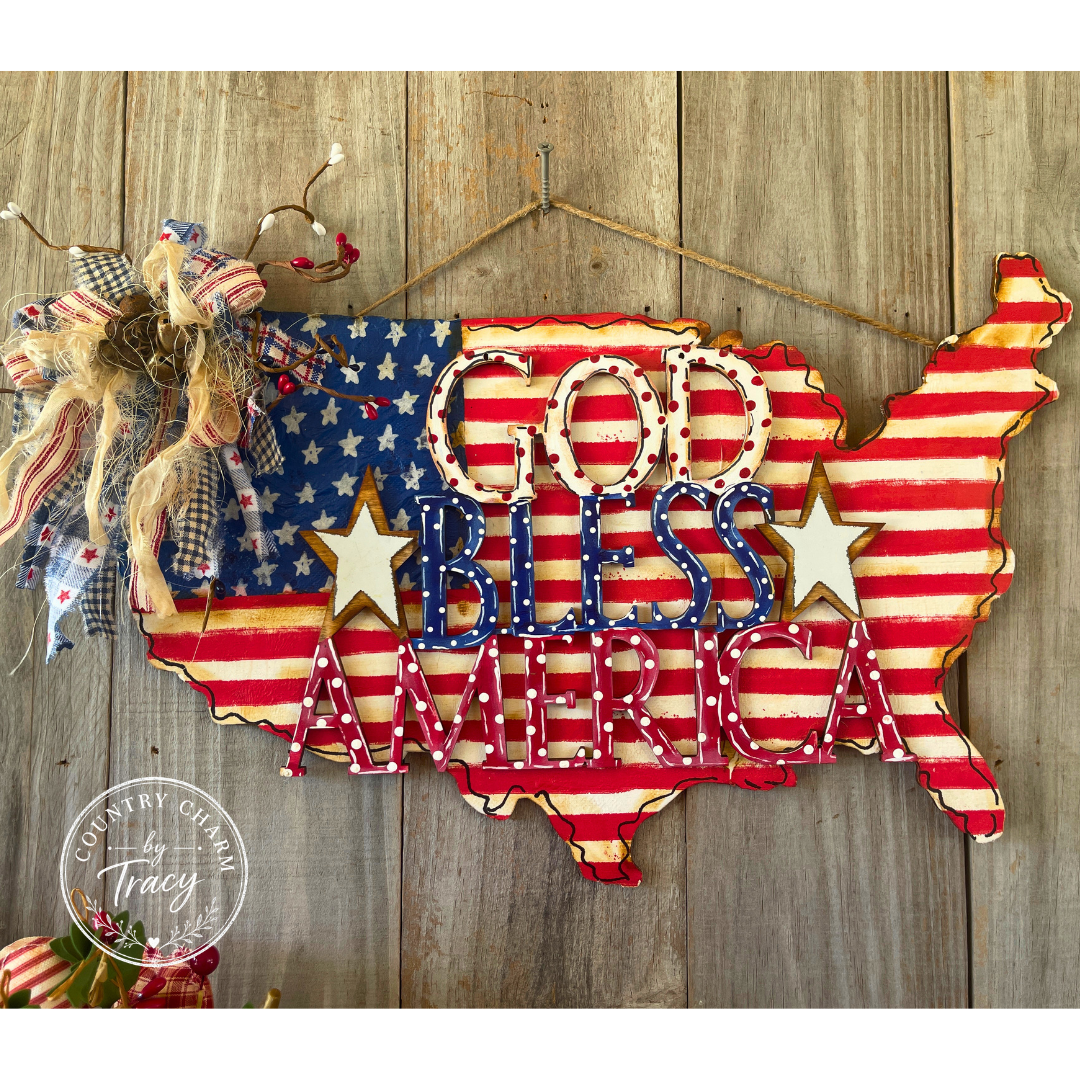 God Bless America Wood Decor Hanger - Patriotic Americana Wall Decor