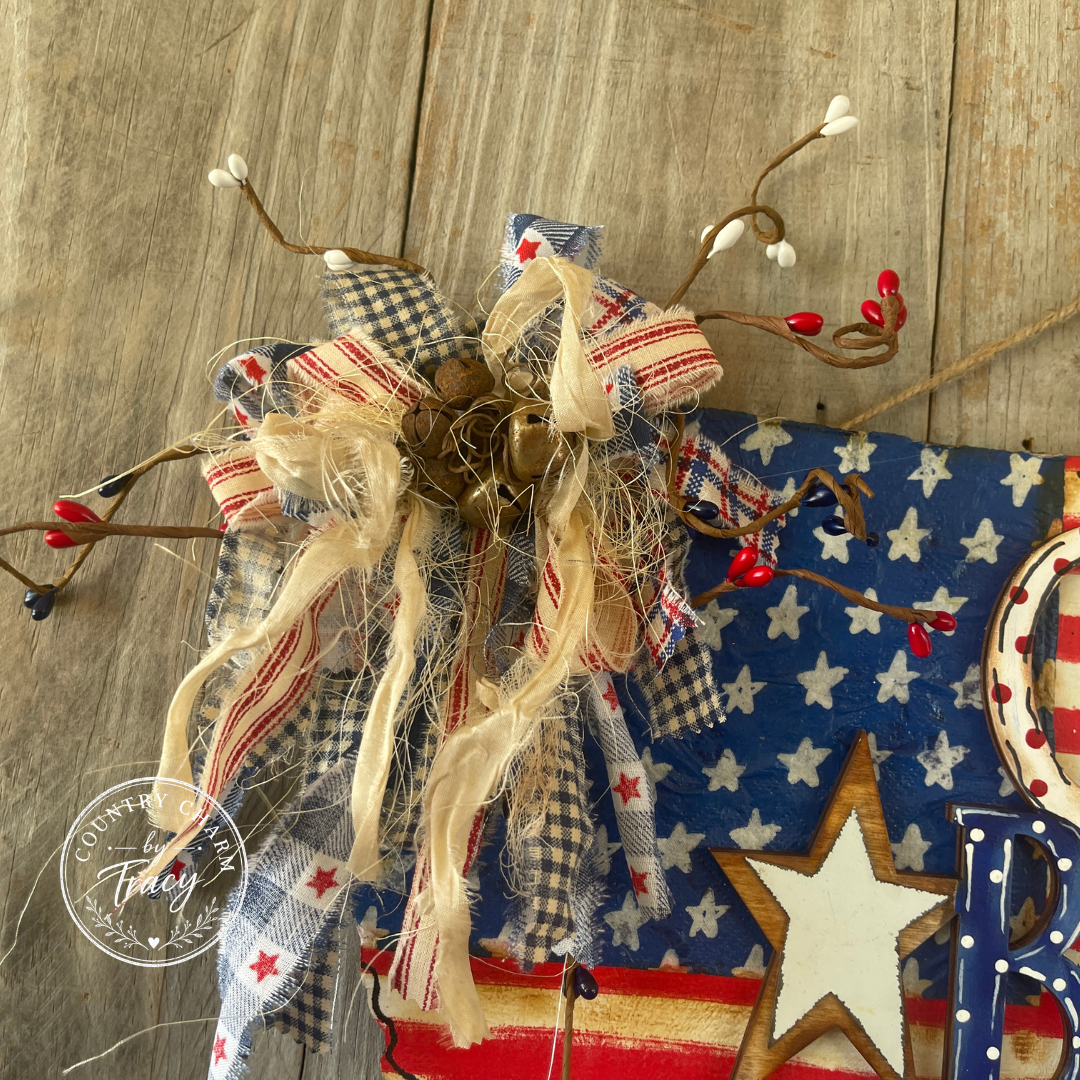 God Bless America Wood Decor Hanger - Patriotic Americana Wall Decor