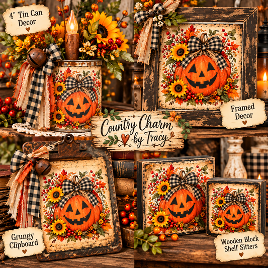 Happy Jack Pumpkin with Buffalo Check Bow – Printable Bundle | 4 Digital Files | Instant Download