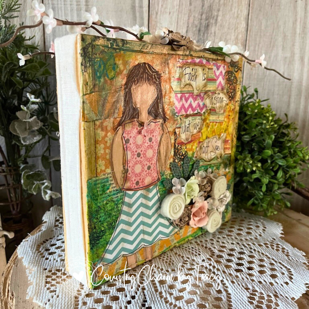 Faith Is Trusting – Mixed Media Inspirational Block Shelf Sitter | Original Paper Pieced Art