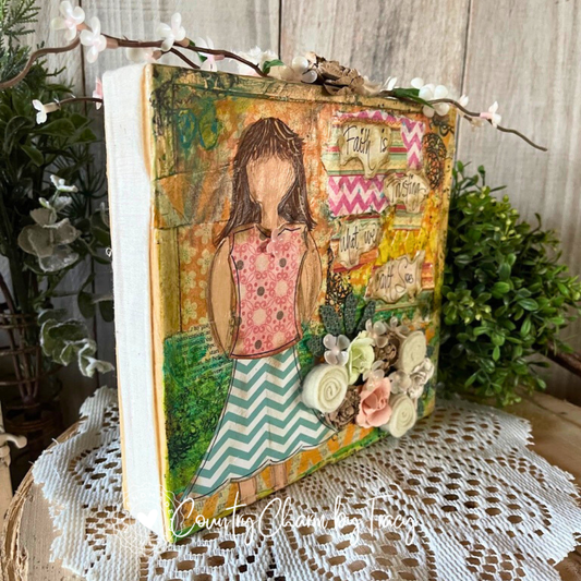 Faith Is Trusting โ Mixed Media Inspirational Block Shelf Sitter | Original Paper Pieced Art