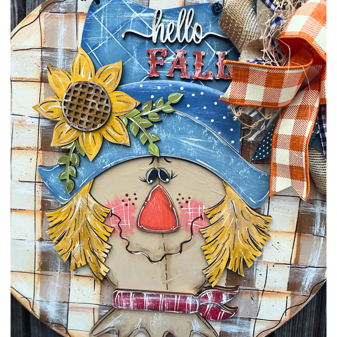 Scarecrow Door Hanger - 18 Inch Rustic Farmhouse Fall Decor Hand-Painted