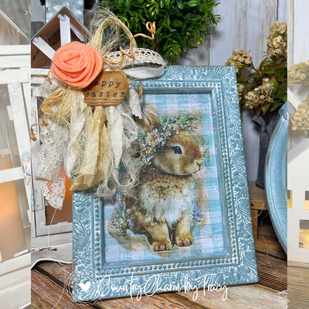 Vintage Bunny Art – 5x7 Square Frame (Blue)