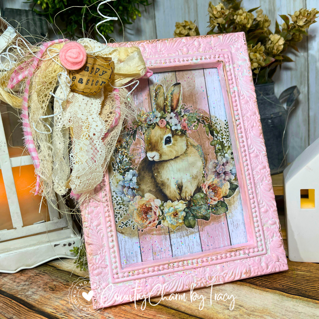 Vintage Bunny Art – 5x7 Square Frame (Pink)