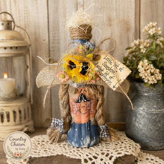 Miss Sunflower Vintage Coke Bottle Decor - Hand-Painted 8" Primitive Folk Art Bottle with Sunflowers | Free Shipping in USA