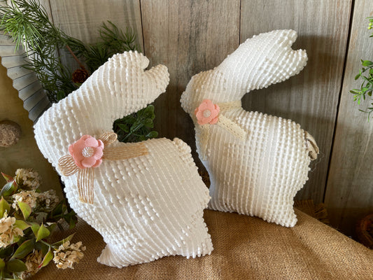 Chenille Stuffed Bunny Decor – Rustic Farmhouse Style – FREE SHIPPING
