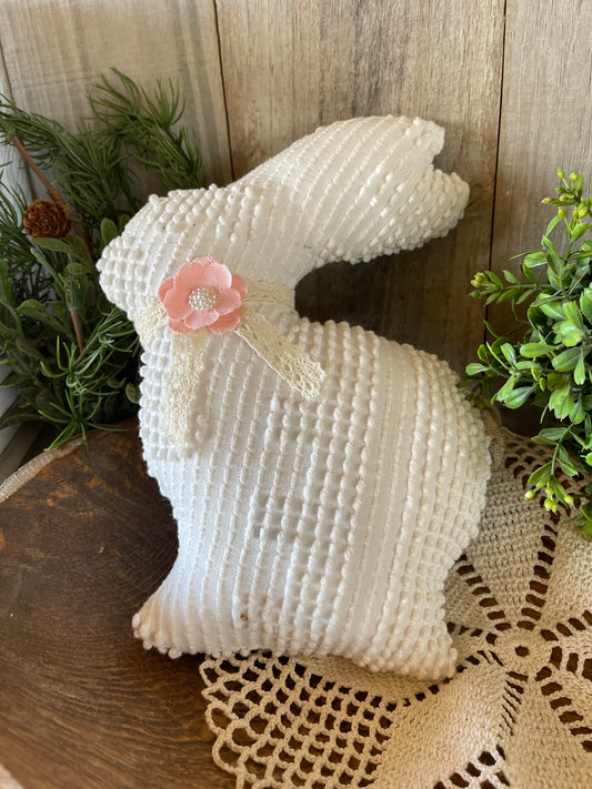 Chenille Stuffed Bunny Decor – Rustic Farmhouse Style – FREE SHIPPING