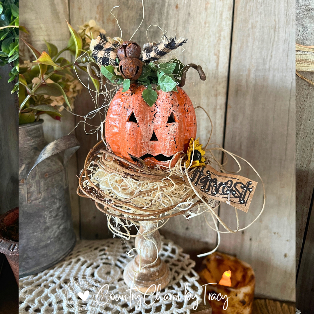 Primitive Jack-O'-Lantern Candlestick – Hand Painted Fall Decor
