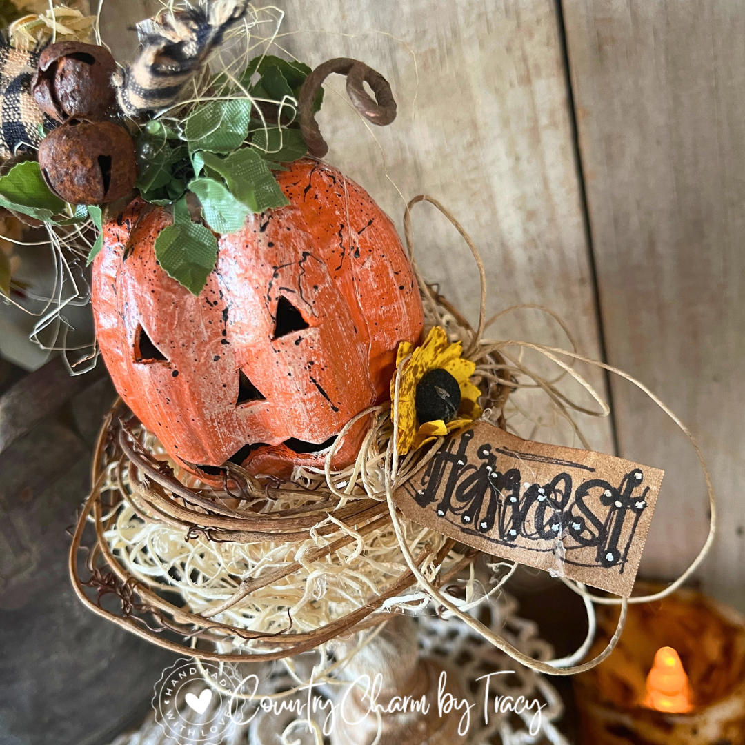 Primitive Jack-O'-Lantern Candlestick – Hand Painted Fall Decor