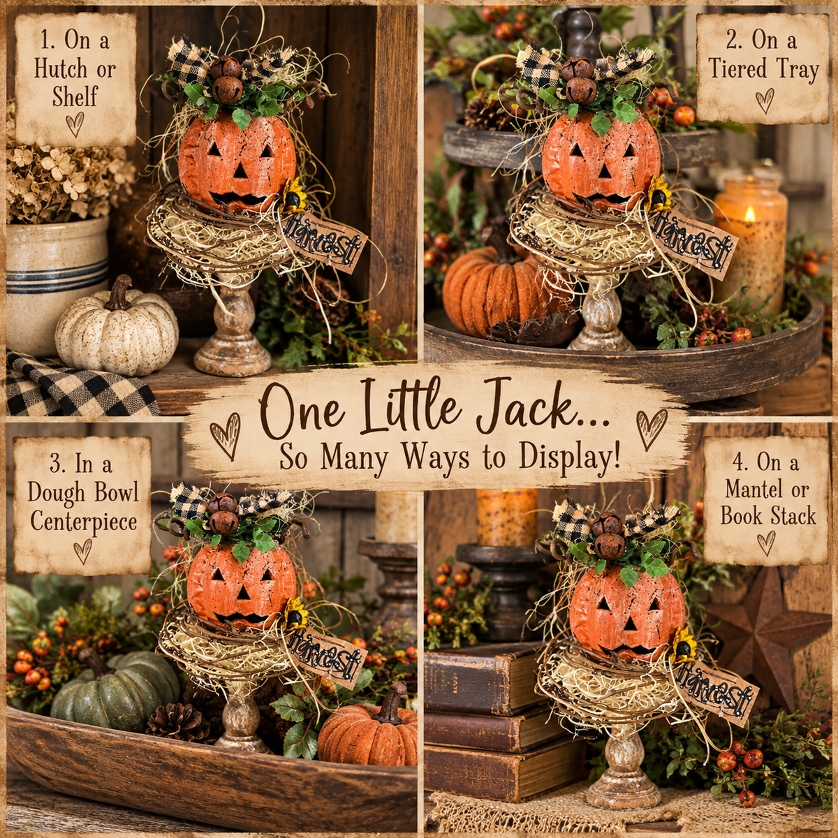 Primitive Jack-O'-Lantern Candlestick – Hand Painted Fall Decor