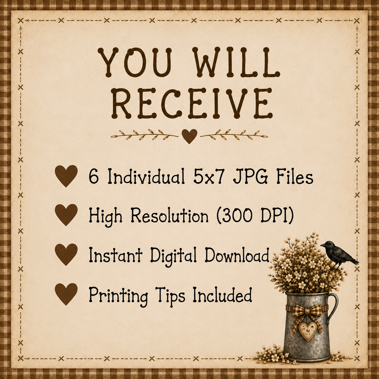 The Thankful Heart Collection - Six Primitive Country 5x7 Digital Printables