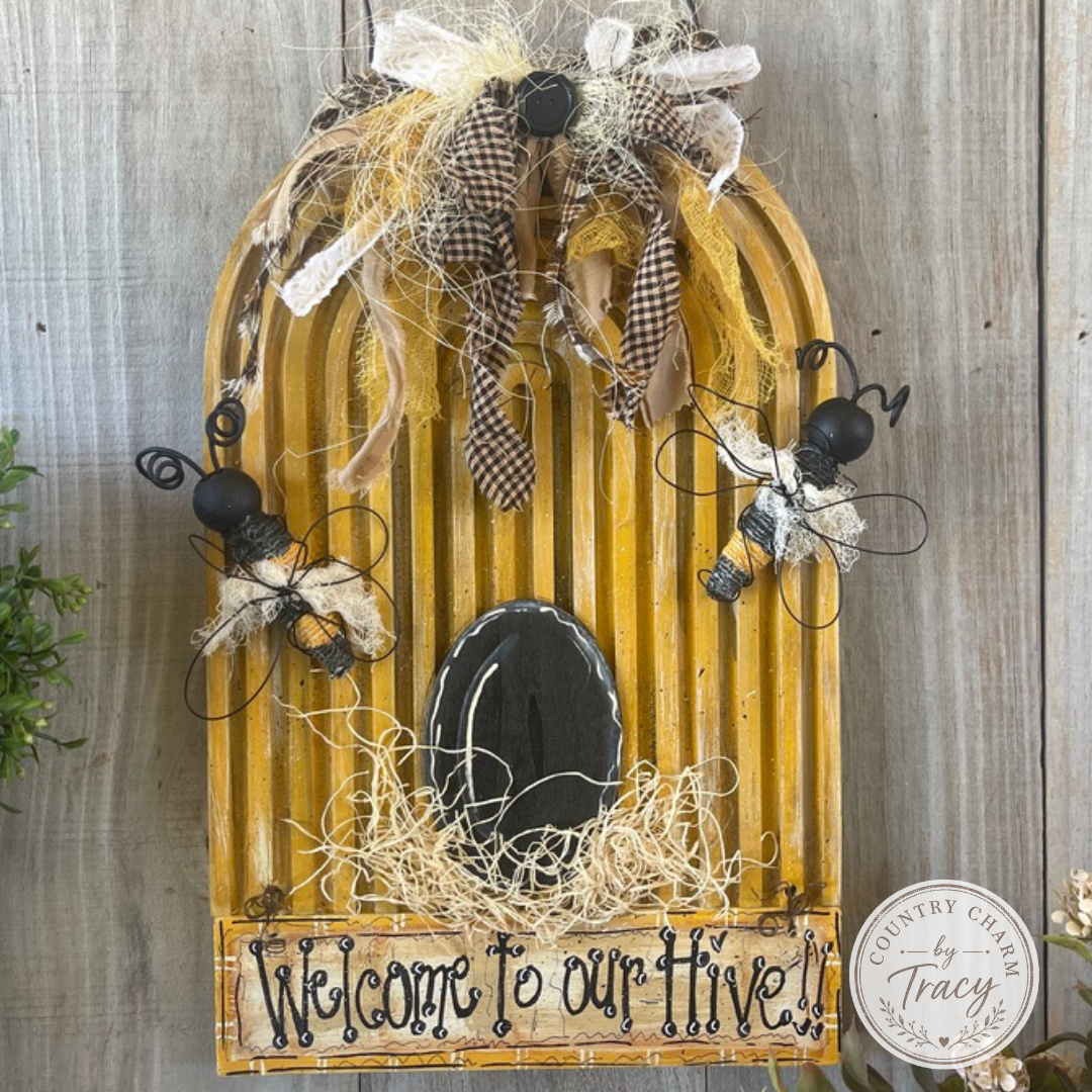Wood Hand-Painted Honey Hive Door Hanger