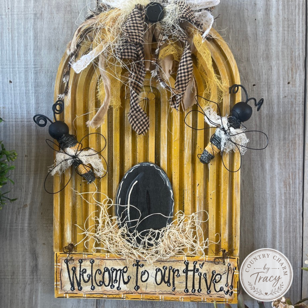 Welcome to Our Hive Wood Door Hanger Sign