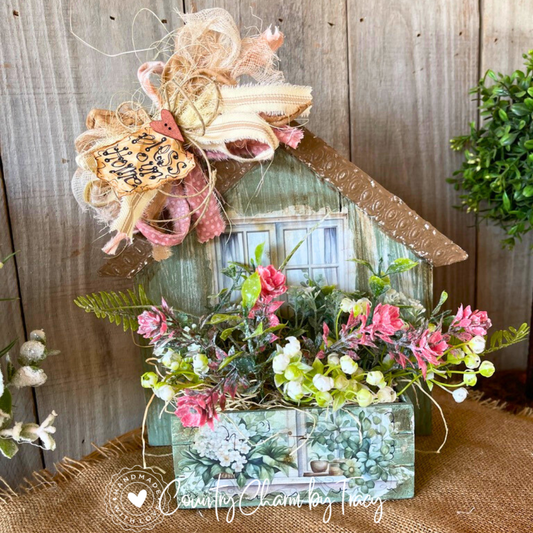 Bless Our Home Whimsical House Shelf Sitter | Rustic Farmhouse Spring Decor | Handmade Floral House | FREE Shipping