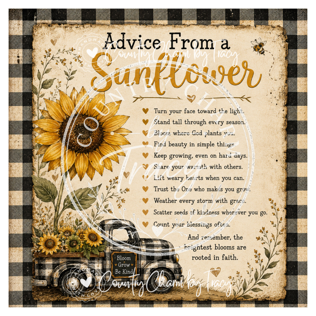 Advice from a Sunflower - Black and White Buffalo Check Truck Printable Bundle